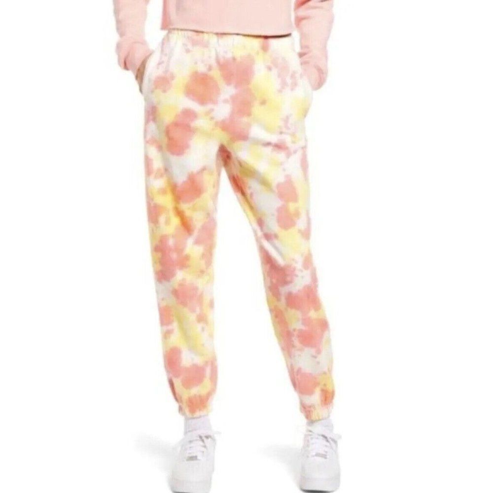 BP Sweatpants Joggers Organic Cotton Tie-Dye Yellow Pink Orange Women's S NWT